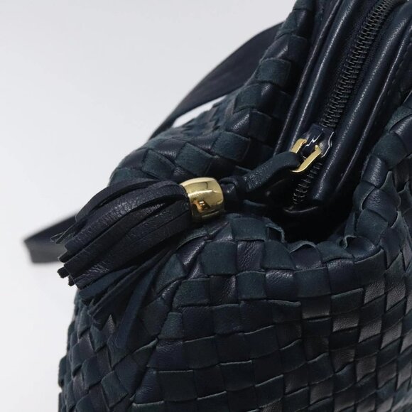 BALLY Shoulder Bag Leather Navy Gold Auth - Picture 9 of 16